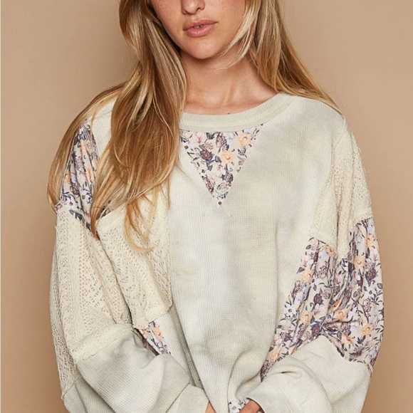 POL Tops - POL Floral Patchwork Long Sleeve Top - Cream and Pink